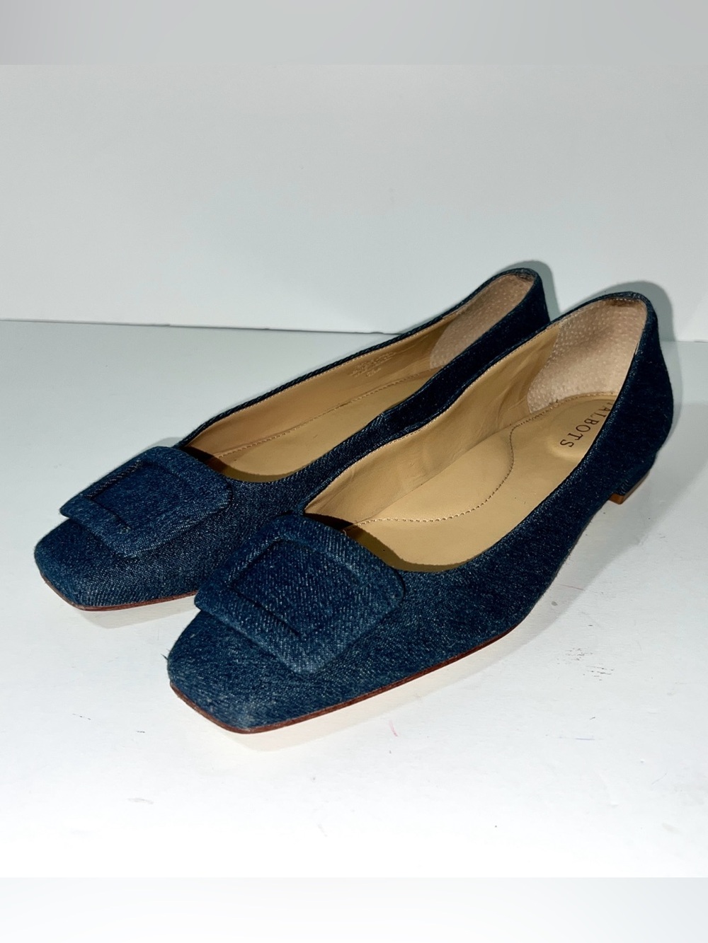 Talbots Sutton Blue Denim Buckle Ballet Flats Square Toe Sz 8.5M Made in Brazil